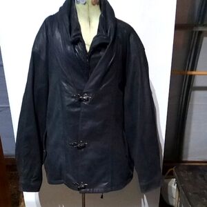 Black Leather Jacket with Toggle Closures